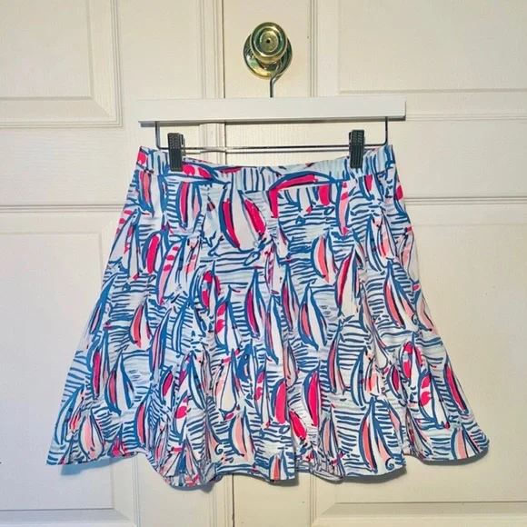 Lilly Pulitzer Ava Skirt, Size 2, Red Right Return print. Sailboats. - Picture 8 of 8